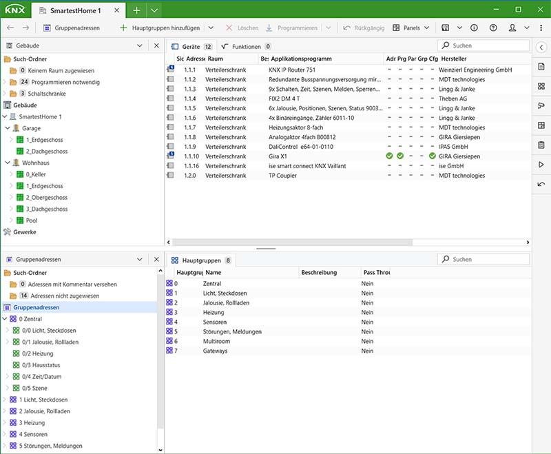 Screenshot eines ETS6-Projekts aus dem KNX-Videokurs
