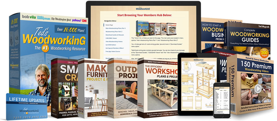 Ted's Woodworking product bundle and members area preview