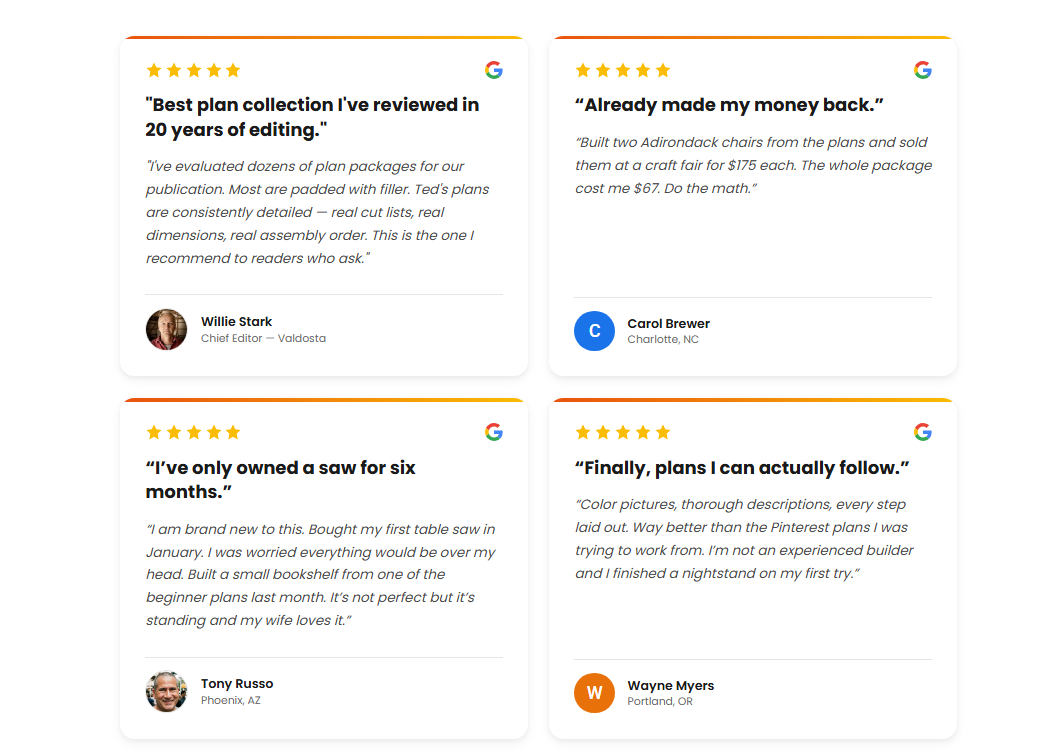 Customer review examples for woodworking plans